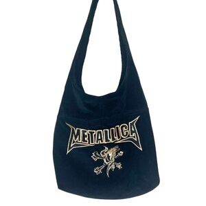 Vintage Y2K Metallica Black Corduroy Gold Emroidery Shoulder Handbag Bag Purse